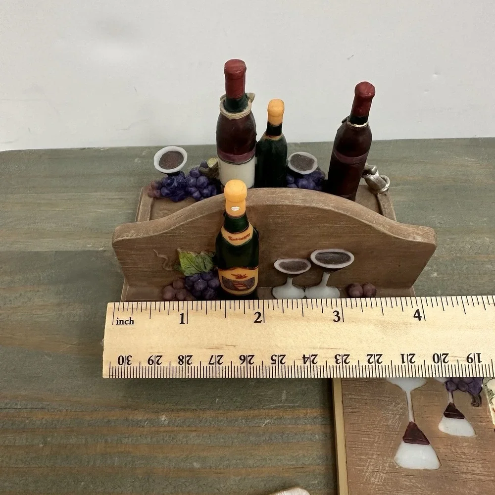 3D Wine Theme Set Of 4 Coasters Resin Holder Grape Vineyard Cork Backing
